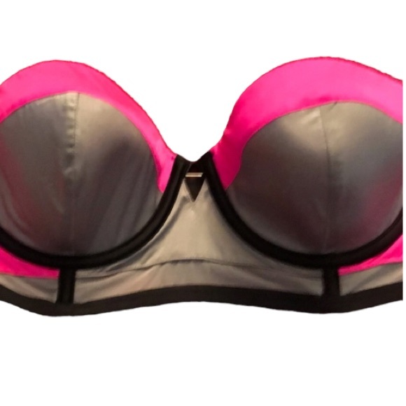 Victoria Secret 36C long line color block satin strapless bra ,straps optional - Picture 2 of 15